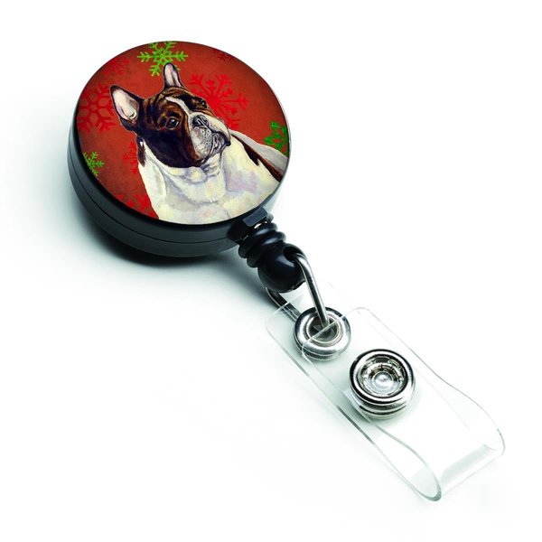 Teachers Aid French Bulldog Red & Green Snowflakes Holiday Christmas Retractable Badge Reel TE627119